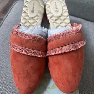Birdies Suede Fringe Mules - Coral